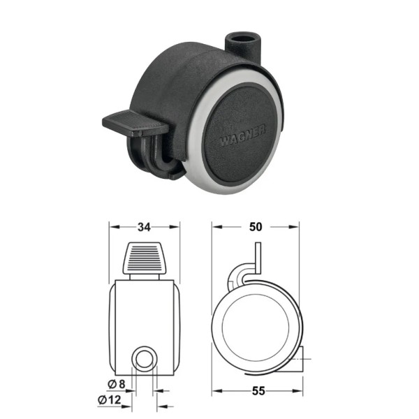 BIRUOTA HAFELE 611.74.611 D.50 FRENATA PORTATA 50 KG SENZA PERNO O PIASTRA DI FISSAGGIO