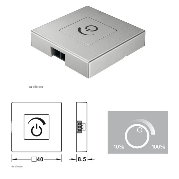 INTERRUTORE A SFIORO DIMMERABILE 40X40mm HAFELE DA APPLICARE ARGENTO 833.89.134 SENZA CAVO