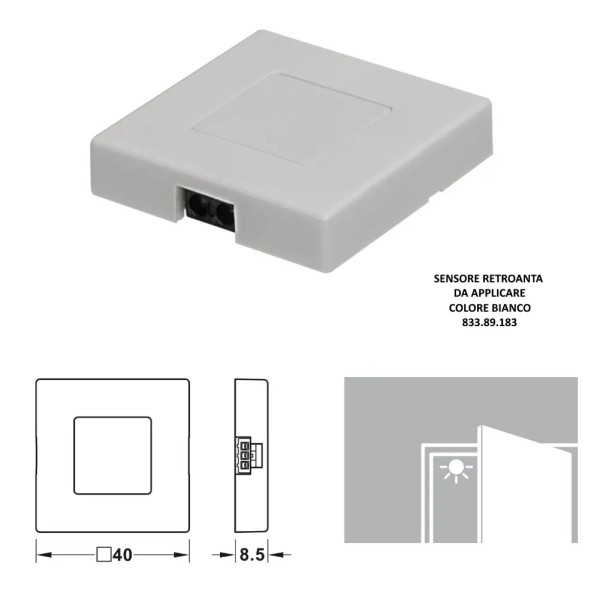 SENSORE RETROANTA 40X40mm HAFELE DA APPLICARE BIANCO 833.89.183 SENZA CAVO