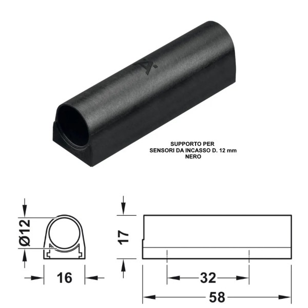 SUPPORTO STRETTO HAFELE PER SENSORE D. 12mm NERO 833.89.163