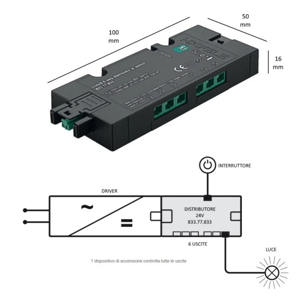 DISTRIBUTORE BOX 6 VIE HAFELE LOOX5 24V "CON" INGRESSO PER SENSORI/INTERRUTTORI 833.77.833