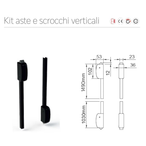 KIT ASTE E SCROCCHI ANTIPANIC CHIUSURA VERTICALE art. 450/T FINITURA NERO RAL 9005