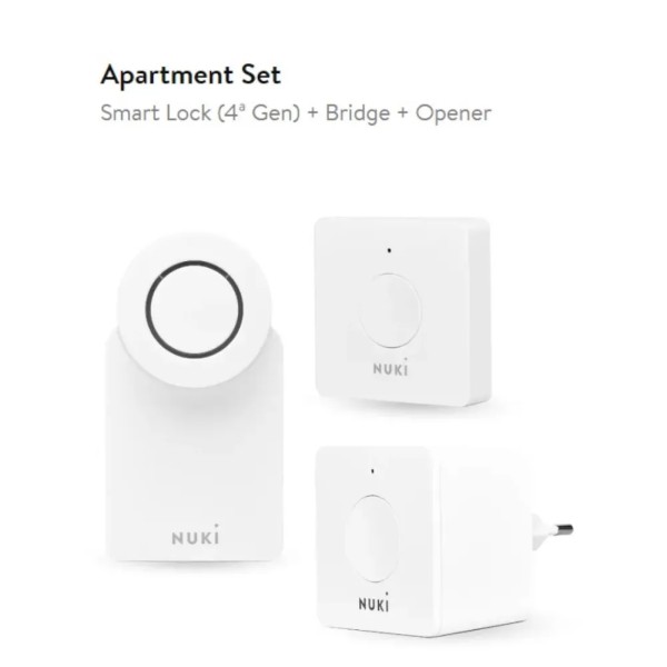 APRIPORTA NUKI SMARTLOCK 4a GENERAZIONE  BIANCO CON MATTER + BRIDGE WHITE + OPENER WHITE