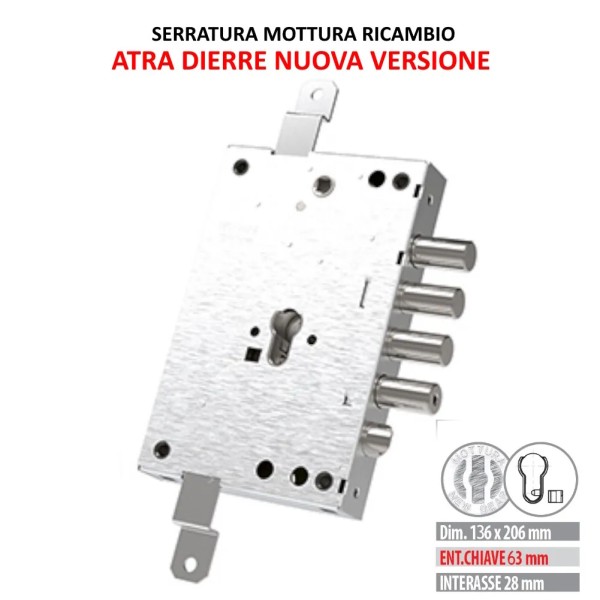 SERRATURA MOTTURA RICAMBIO "DIERRE" ENTRATA 63 mm CIL.EUR. SERIE 82 NUOVA LINEA 82.571W800Q