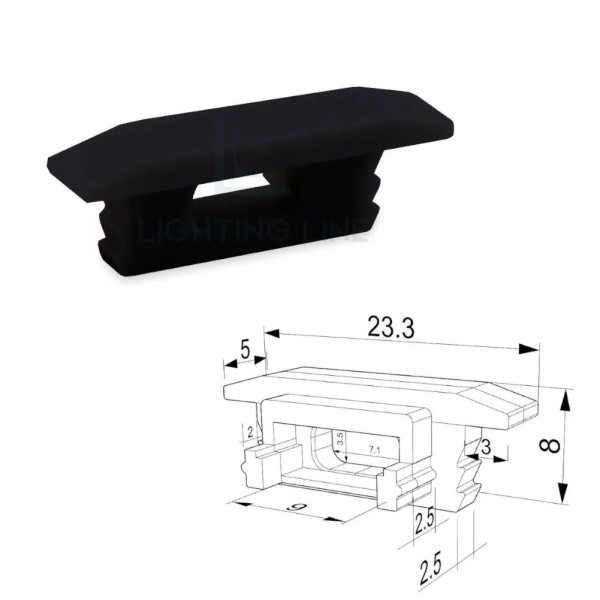 TAPPO NERO PER PROFILO LED AD INCASSO CON FORO PASSACAVO LEDPOINT