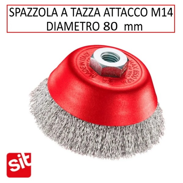 SPAZZOLA SIT A TAZZA DIAM.80 MM FILI IN ACCIAIO ONDULATO E ATTACCO M14