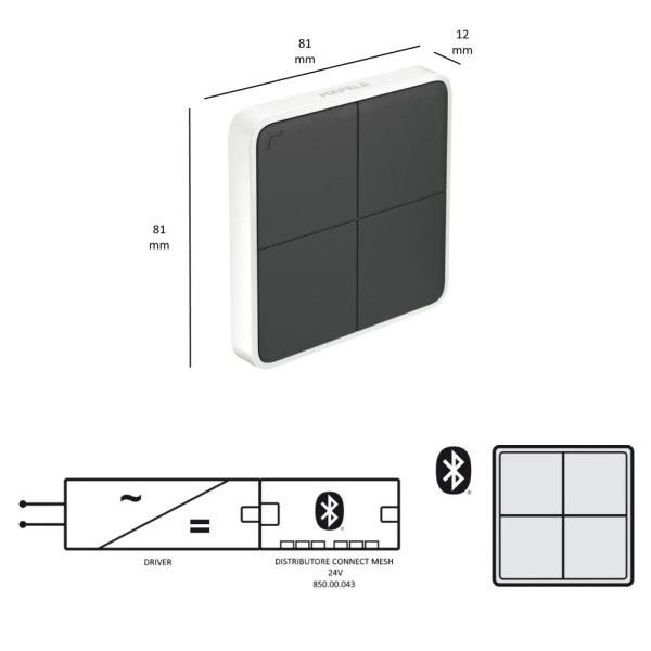 PULSANTIERA A PARETE 4 TASTI BLUETOOTH HAFELE CONNECT MESH 850.00.063