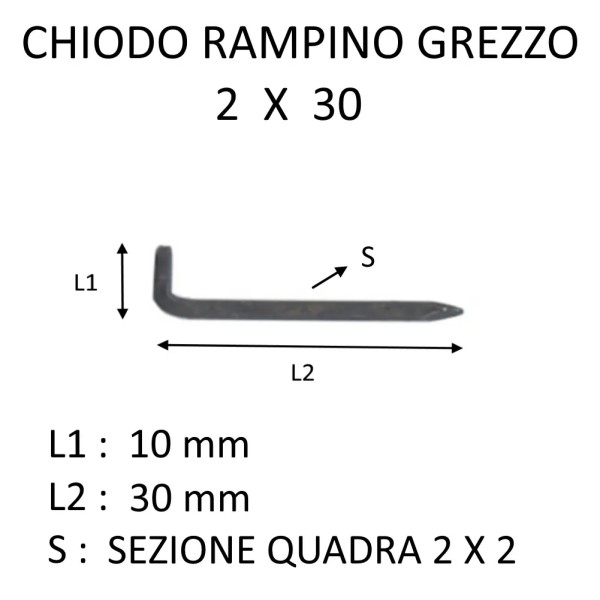 CHIODO RAMPINO GREZZO CON SEZIONE QUADRA 2 X 30