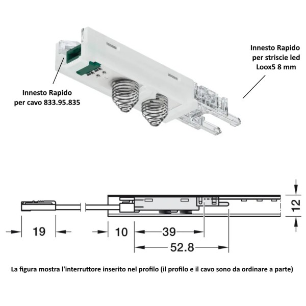 INTERRUTTORE DIMMER 24V/120W PER PROFILO 2103 HAFELE 833.89.291 SENZA CAVO