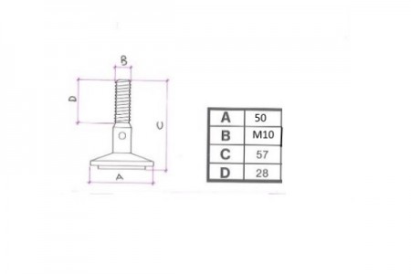 PIEDINO REGOLABILE MACO 283 D.50 M10 CON GOMMA